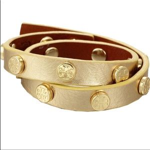 Gold Tory Burch wrap leather bracelet